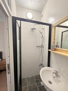 a bathroom with a shower and a sink at walkabout apart in Istanbul