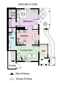 a floor plan of the ground floor of a house at "Koloc dom drewniany " in Ujsoły