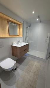 un bagno con wc, lavandino e doccia di Chalet Chalvet Begat a Embrun