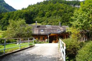 a house in the mountains with a fence at Haus am Wasserfall in Mellau