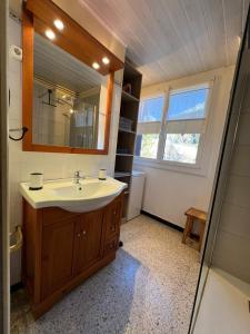 a bathroom with a sink and a mirror at L'appart de Serre Che in La Salle-les-Alpes +18 photos