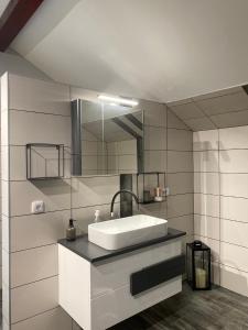 a bathroom with a sink and a mirror at Lakeview Apartment & Spa in Belosavci +33 photos