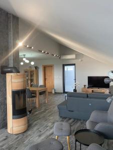 a living room with a couch and a table at Lakeview Apartment & Spa in Belosavci