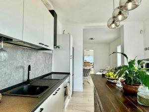 una cucina con un lavello e un piano di lavoro di Panoramic Villa In The Lucca Hills a Capannori