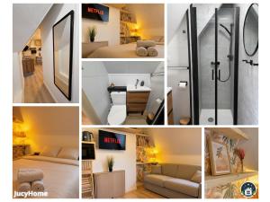 a collage of pictures of a room with a shower at Bleu Horizon in Berck-sur-Mer