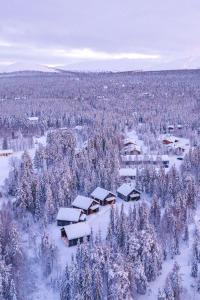 een luchtzicht op een dorp bedekt met sneeuw bij Villa Syli in Äkäslompolo