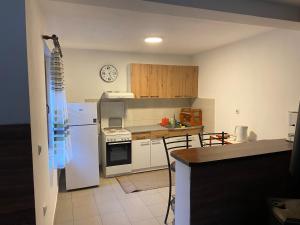 een keuken met een witte koelkast en een aanrecht bij Vila Panic in Pirot +10 foto's
