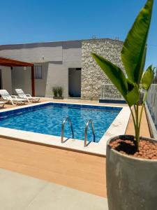 a plant in a pot next to a swimming pool at Hotel Pousada do Farol in Aracaju