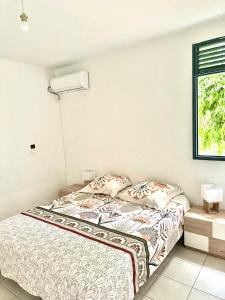 a bedroom with a bed and a window at Repaire des Alizés in Le Moule