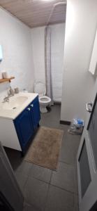 een badkamer met een wastafel en een toilet bij Fihermans House Joanna in Hirtshals +18 foto's
