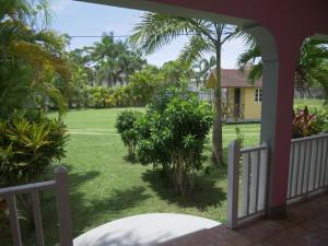 a view of a yard from the porch of a house at Ansells Thatch Walk Cottages in Negril
