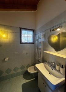 a bathroom with a sink and a toilet and a window at Cèsa Nicole e Patrick in Campitello di Fassa +9 photos