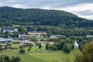 an aerial view of a town with a mountain at Ferienwohnung Gleesbergquelle in Aue-Bad Schlema