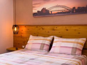a bed with two pillows and a picture on the wall at Appartamenti LITEGOSA casa vacanza 1 in Panchià