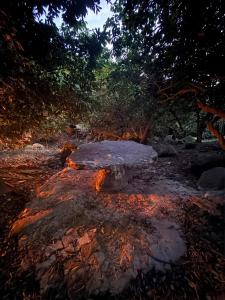 a rock sitting on top of a pile of fire at Finca Campestre - Villa Esther con Piscina en Mesitas del Colegio in El Colegio +6 photos