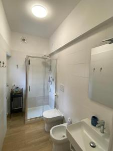 een badkamer met een douche, een toilet en een wastafel bij La Casa Sul Viale in Iesi