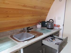a kitchen counter with a sink and a sink at Rainbow View in Ellesmere