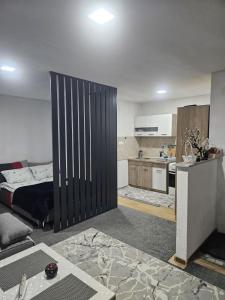 a living room with a bed and a kitchen at Apartmani Planinsko srce Vlašić in Vlasic