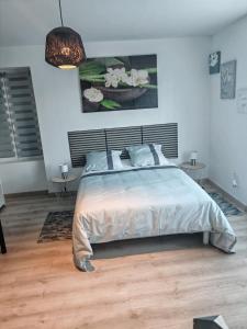 a bedroom with a large bed and two tables at Cocooning in Cerences