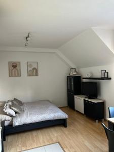 una camera da letto con un letto e una TV di Kamzík Ski Apartment Donovaly - Apartmán 64 hneď pri zjazdovke a Donovaly