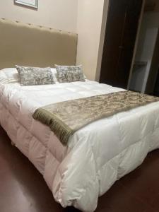 een groot wit bed met twee kussens erop bij Hotel Casa del Peregrino in Salta +8 foto's