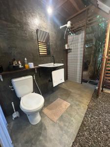 a bathroom with a toilet and a sink at Estudio Embira - Lago Verde in Santarém