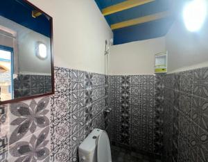 a bathroom with a toilet and a mirror at Riad Ingbiwn N'Tiznit in Tiznit