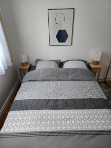 a bedroom with a bed and two nightstands at Chambre idéalement située in Villeurbanne