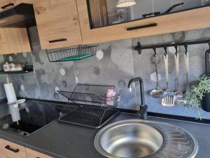 a kitchen sink with a dish rack and a sink at Apartman Lipik in Lipik +5 photos