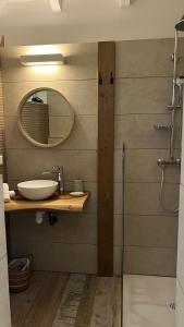 ein Badezimmer mit Waschbecken und Spiegel in der Unterkunft hotel la Métisse in Saint-François