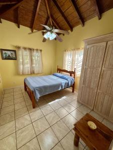 a bedroom with a bed and a ceiling fan at Cotton Heights Guest House in Nevis