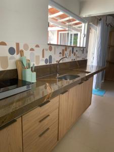 a kitchen with a sink and a counter top at Flat Sétima Arte in Cairu