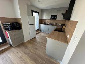 a kitchen with a sink and a refrigerator at L'Écrin Ludovicien - Chambres design & Spa in Saint-Louis