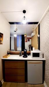 a kitchen with a counter top with a microwave at Apparemment Nawé in Tarbes