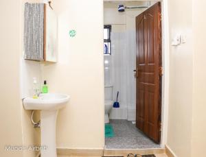 a bathroom with a sink and a toilet at Mupa Luxury Condo IV BnB in Nyahururu +21 photos