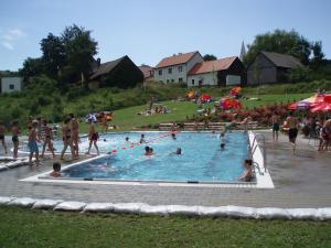 eine Gruppe von Menschen in einem Schwimmbad in der Unterkunft Gasthof Christine Enne in Albrechtsberg an der Grossen Krems