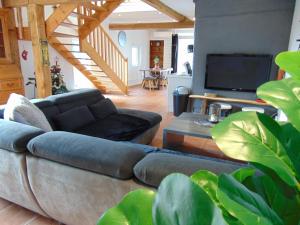 a living room with a couch and a tv at Lo Canto in Gaillac