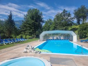 ein großer Pool mit Glashaus in der Unterkunft Karnischer Hof in Sankt Stefan an der Gail