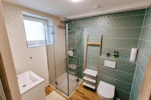 a bathroom with a shower and a toilet at INLE Homestay in Nová Lesná