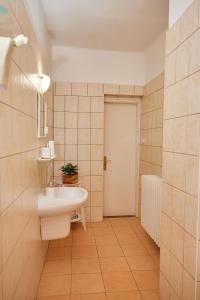 a bathroom with a sink and a toilet at Tompos Vendégház és pince in Villány