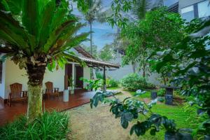 a courtyard of a house with a palm tree at Rithu villa in Hikkaduwa