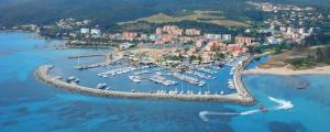 an aerial view of a marina with boats in the water at Mare è Muntagna in Mignataja