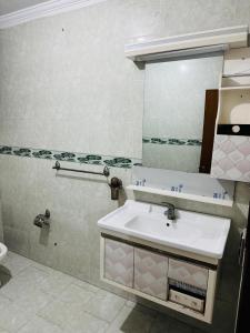 a bathroom with a sink and a mirror at Hotel living spot in Lahore