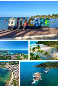 a collage of four different photos of a beach at Casa Fácil in Itacaré