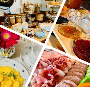 a collage of pictures of food on a table at Hotel Fischerstüberl am See in Tegernsee