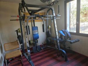 a room with a gym with tread machines at The Private House in Paroy