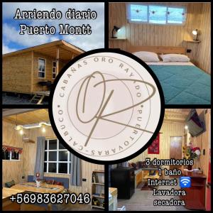 een collage van foto's met een klok in een kamer bij CABAÑA ORO RAYADO PUERTO MONtt in Puerto Montt