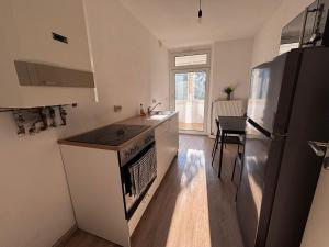 una cucina con fornelli e frigorifero di Spacious Flat with 3 bedooms for 5-8 guests a Zeitz Altre 18 foto