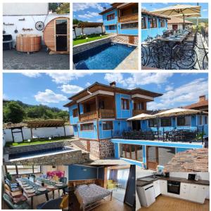a collage of photos of a house with a pool at Old House - Стара Къща in Koprivshtitsa