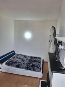 ein kleines Schlafzimmer mit einem Bett in einem Zimmer in der Unterkunft Studio petit cocon in Annonay + 1 Foto